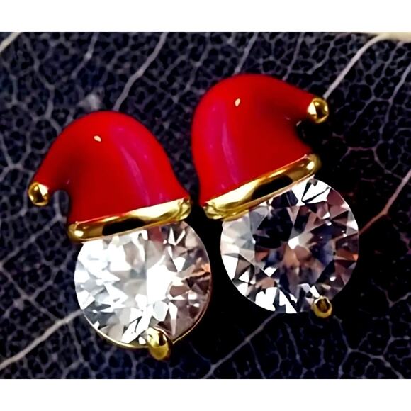 Festive Sparkling Santa Hat Earrings Golden - Picture 2 of 6